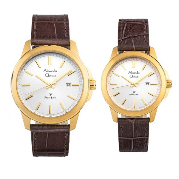 Alexandre Christie AC 1017 Gold White Leather Couple